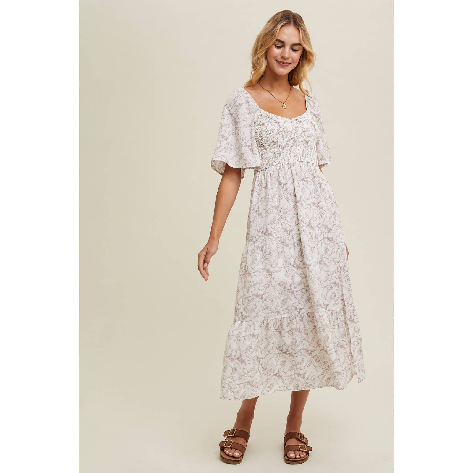 Floral Flutter Sleeve Dress