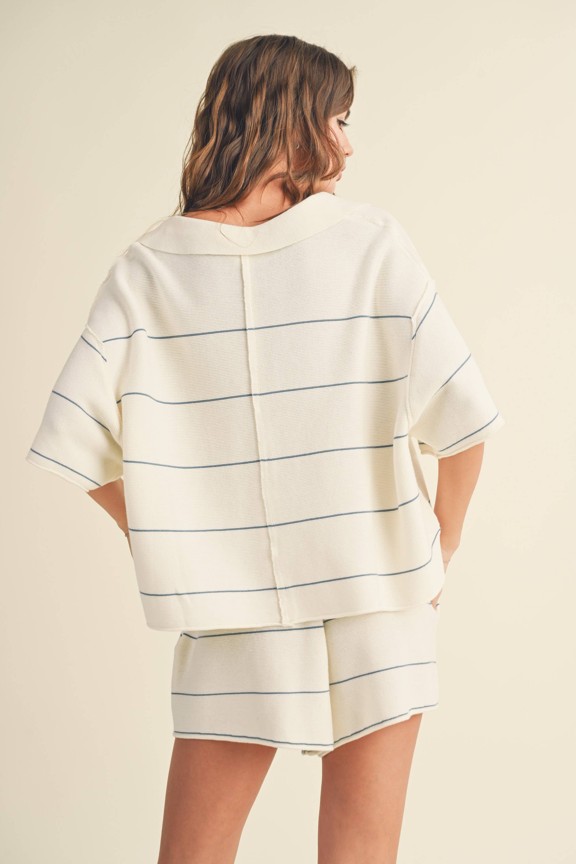 Striped Knitted Collared Blouse