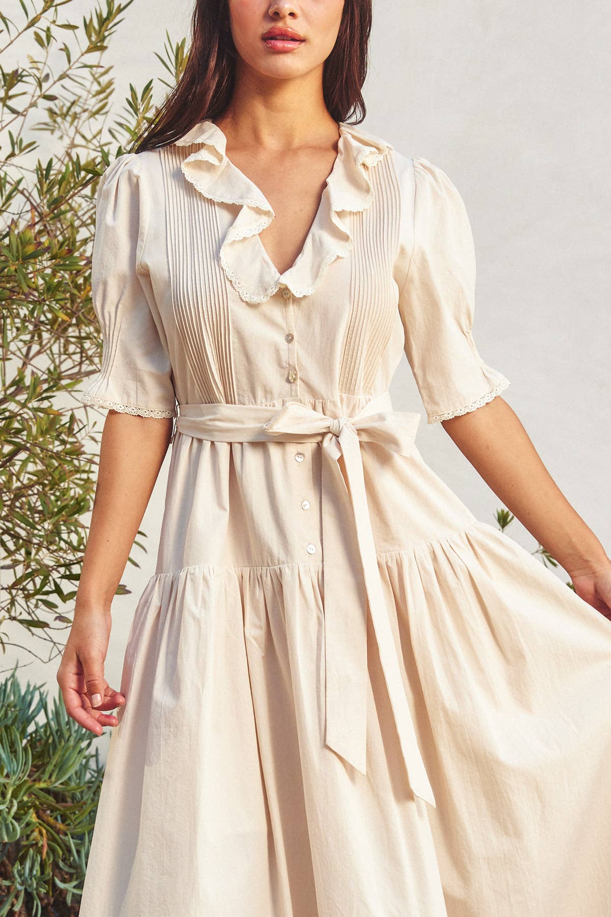 Cotton Puff Sleeve Dress: Parchment