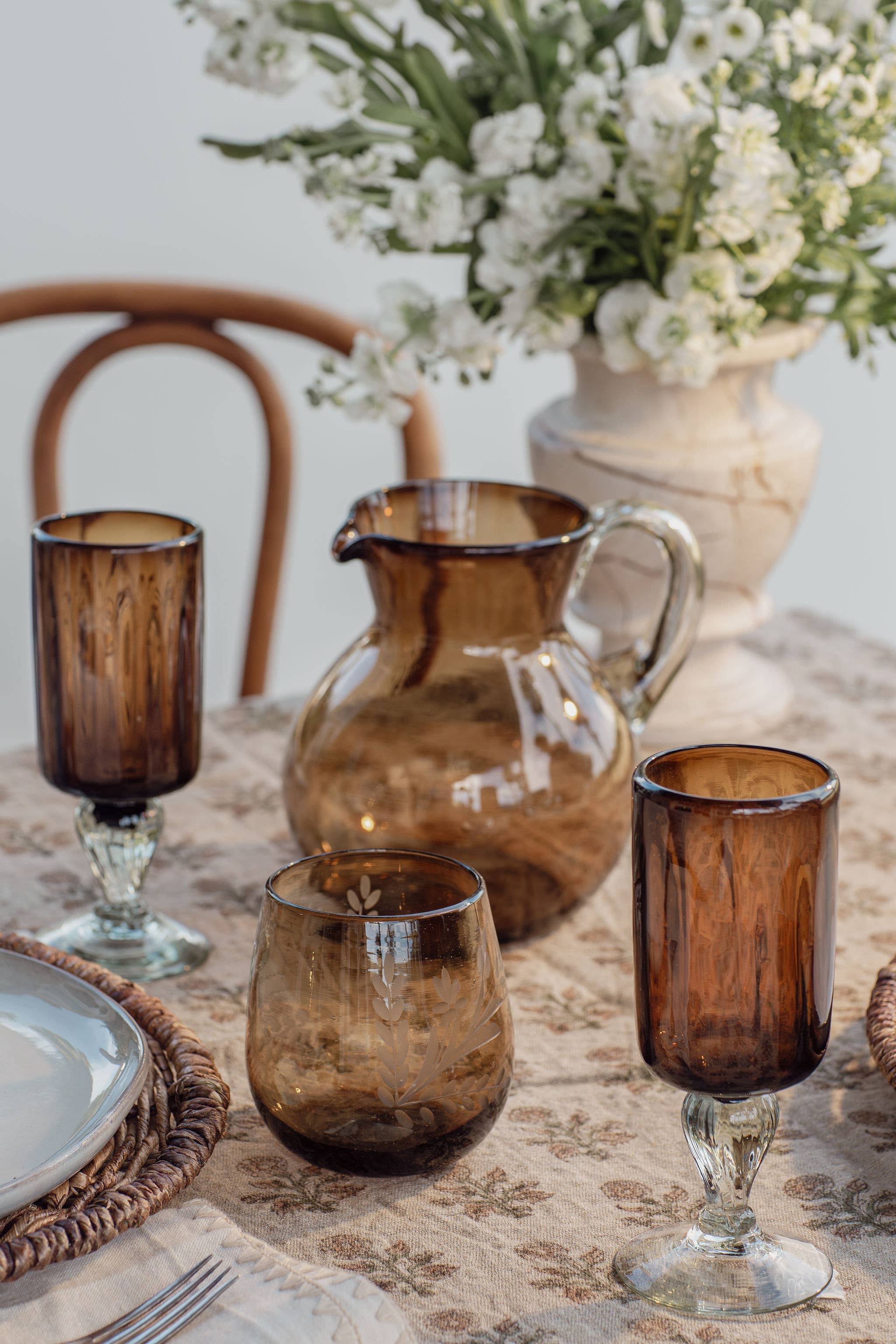 Handblown Fluted Glass: Amber