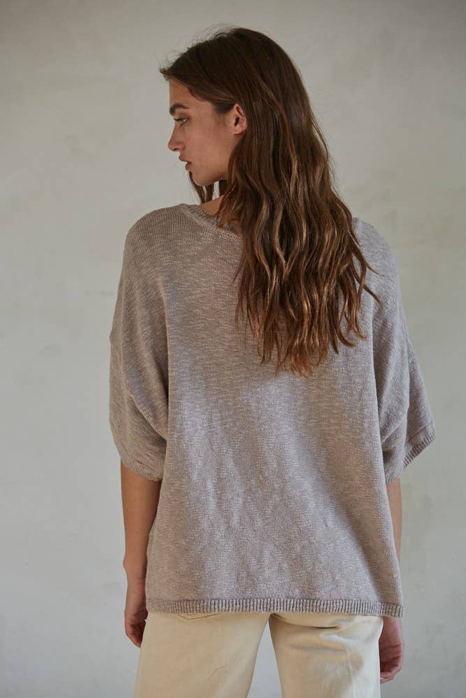 Slouchy Ribbed V-Neck - Burnt Taupe