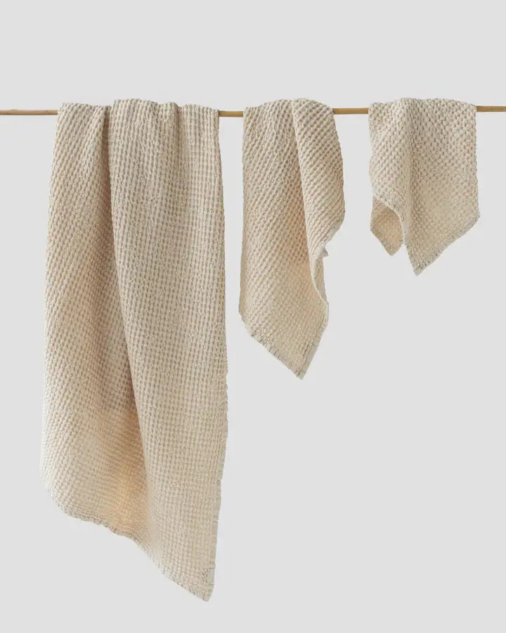 Waffle Linen Bath Towel Set of 3 - Vanilla