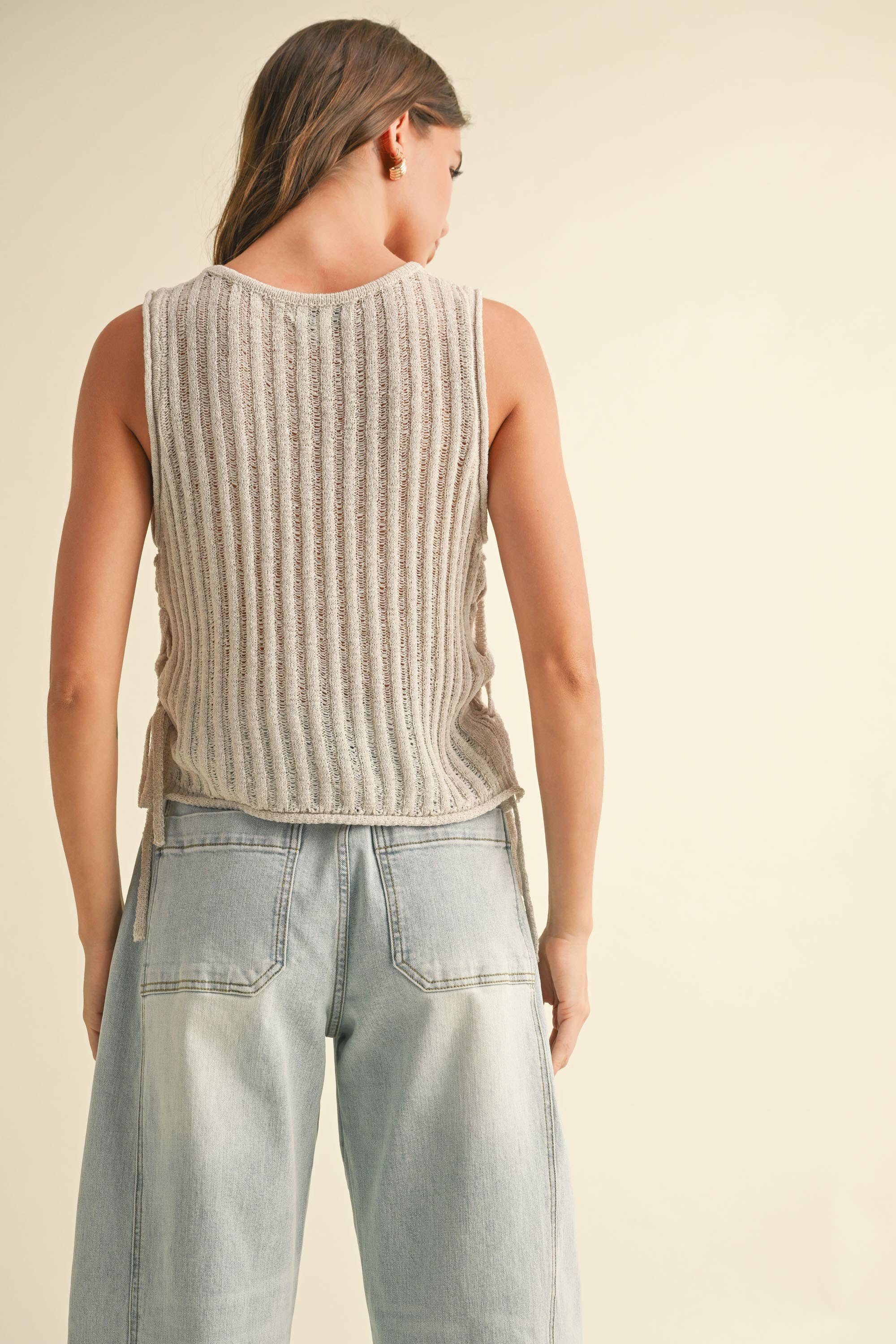 Knitted Top with Tie: Cream