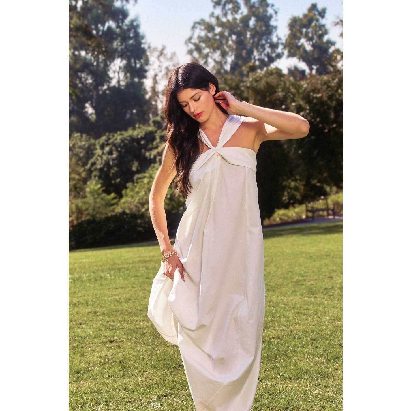 Cotton Halter Maxi Dress: White