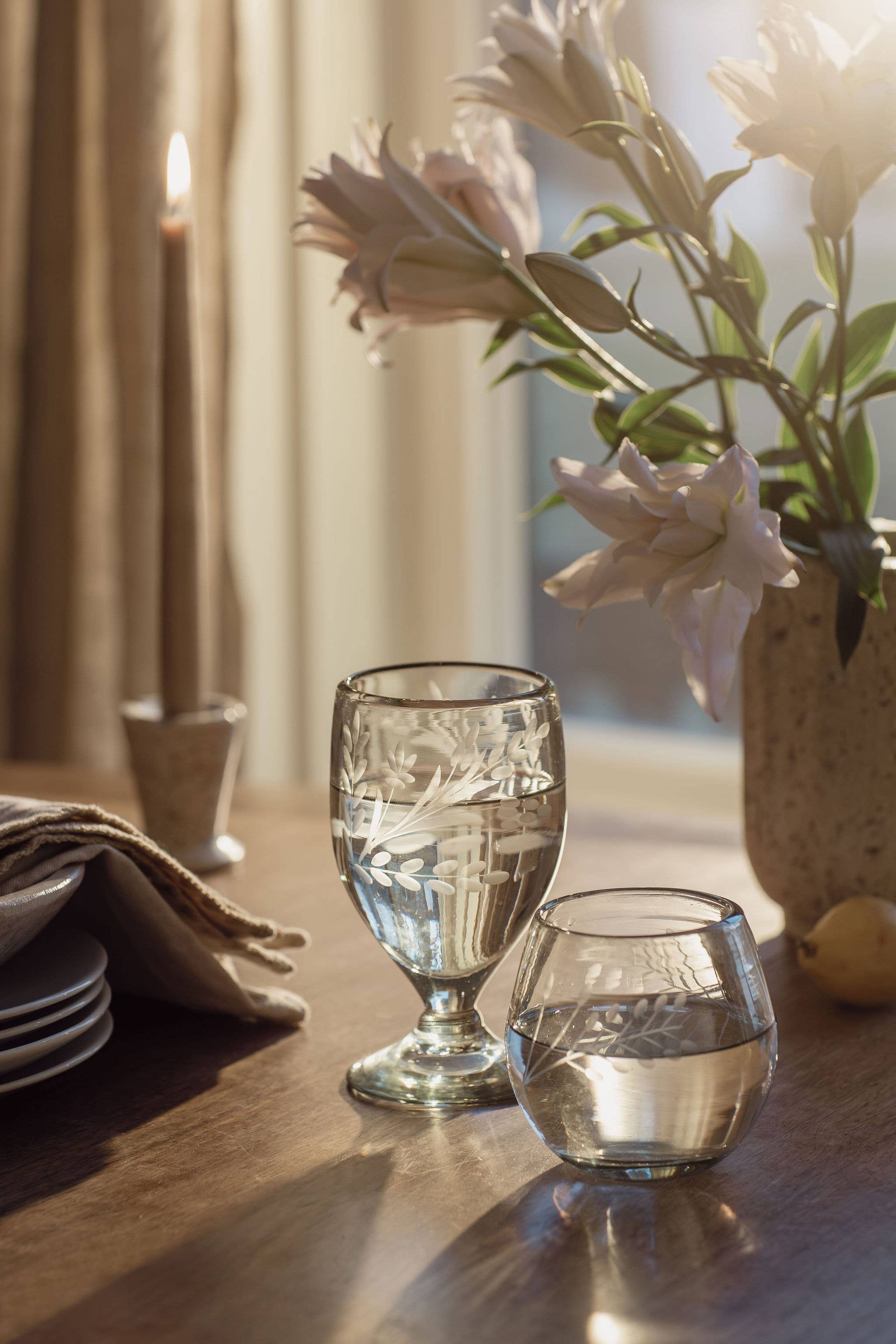 Lua Floral Hand-Etched Glass