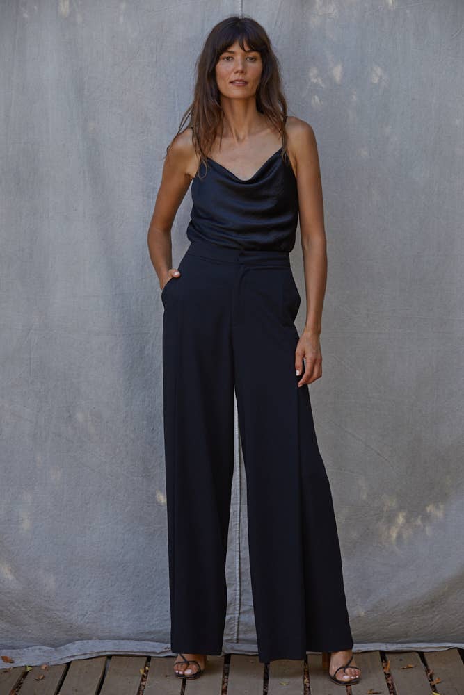 Woven High Waist Wide Leg Trousers