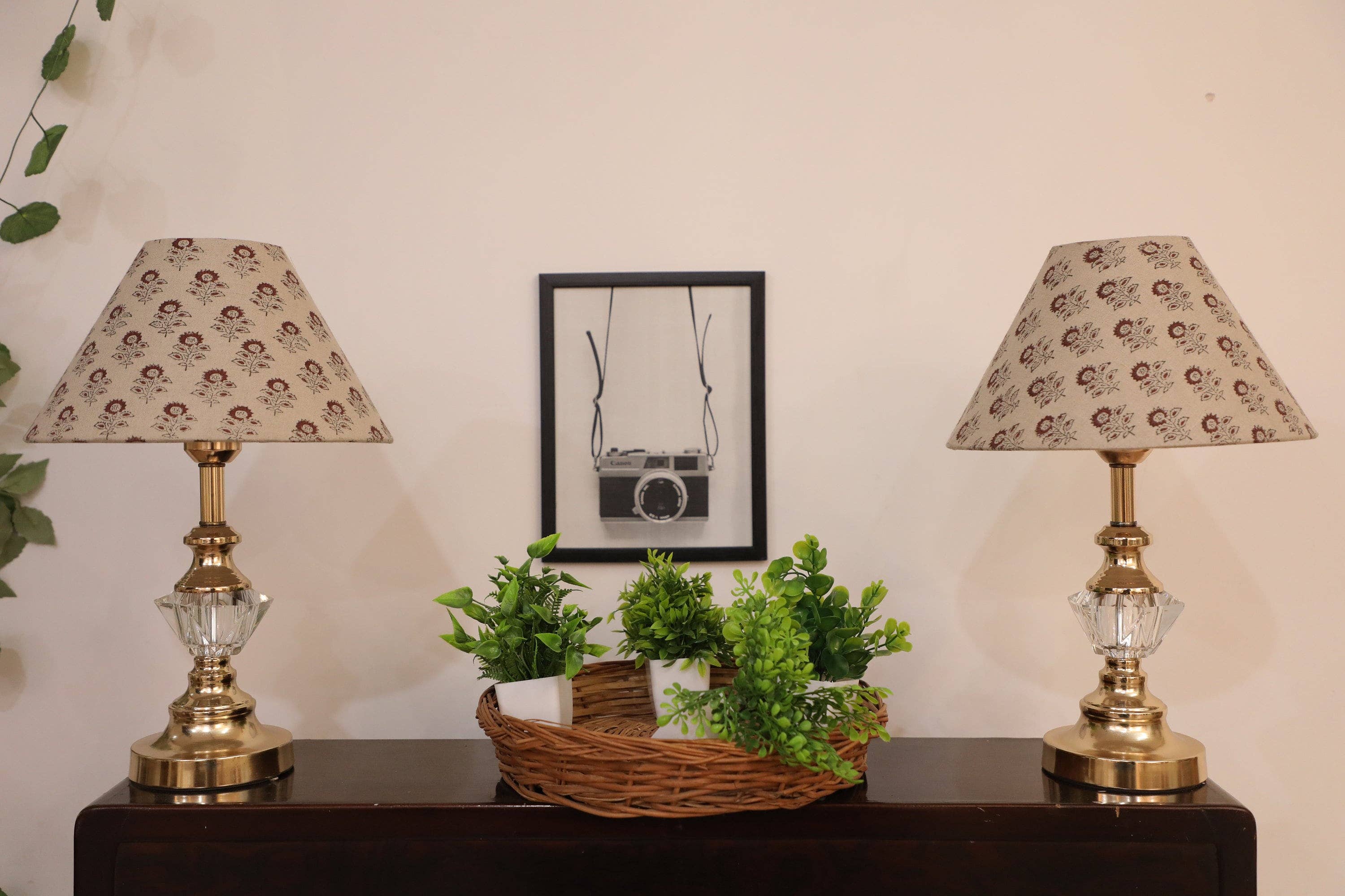 Block Print Lampshade: Beige & Wine
