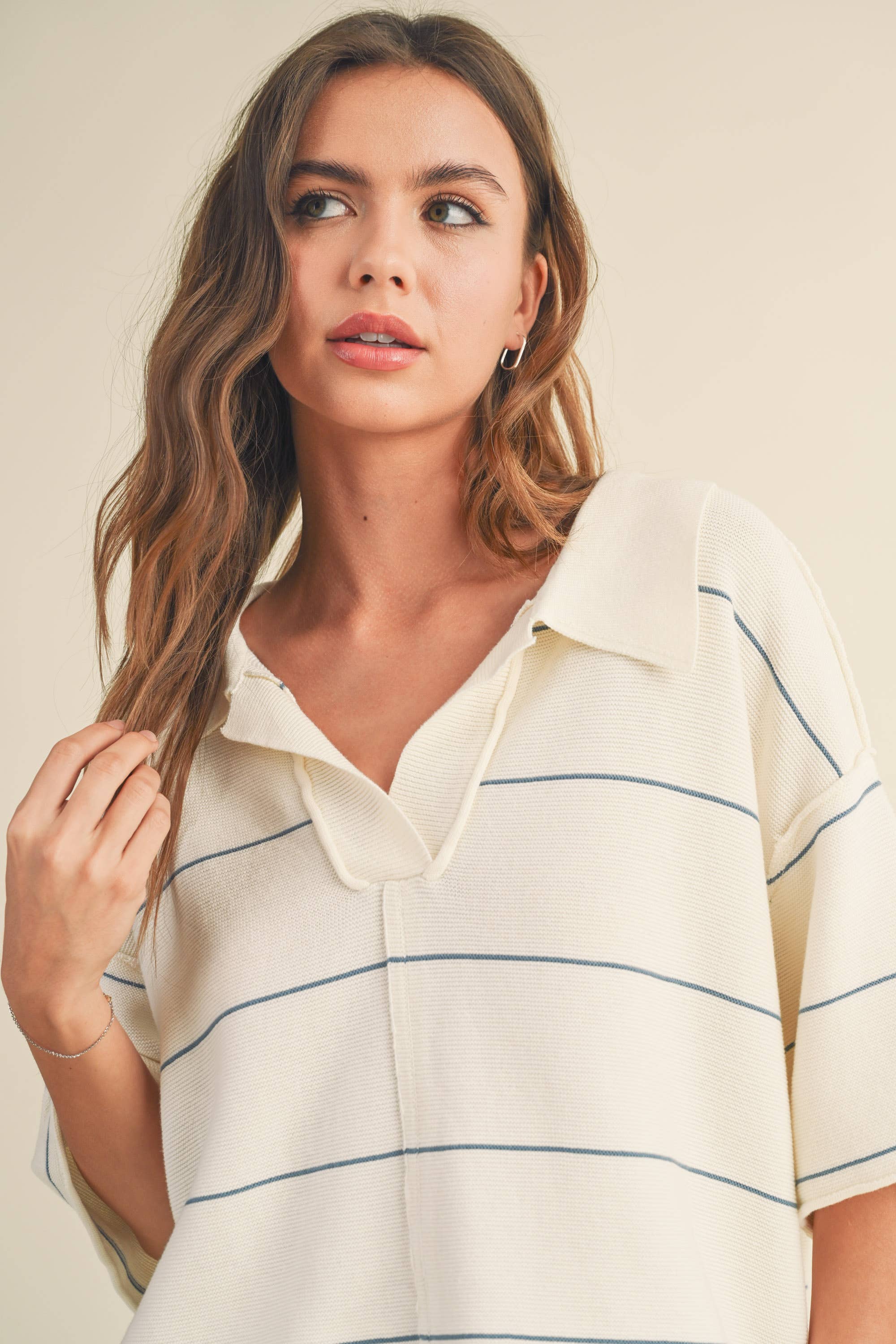 Striped Knitted Collared Blouse