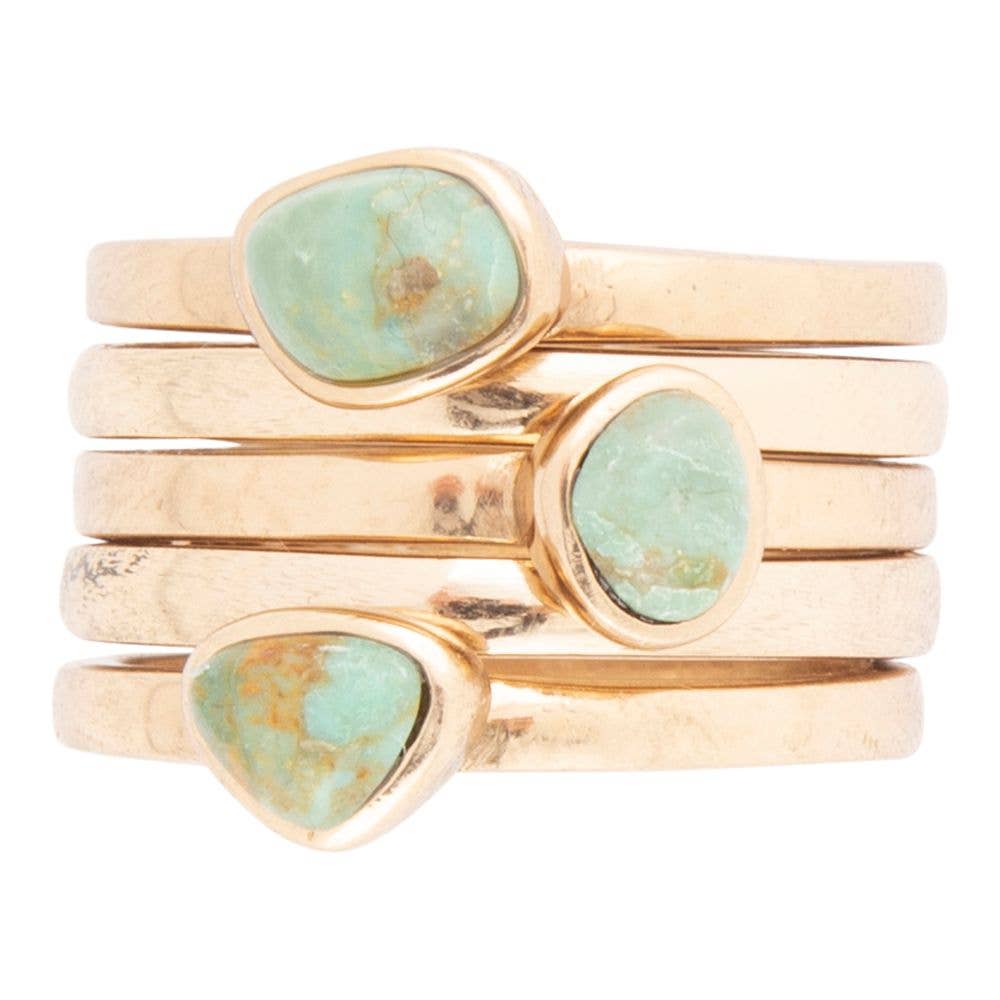 Blue Turquoise Golden Stacking Ring Set: Size 8