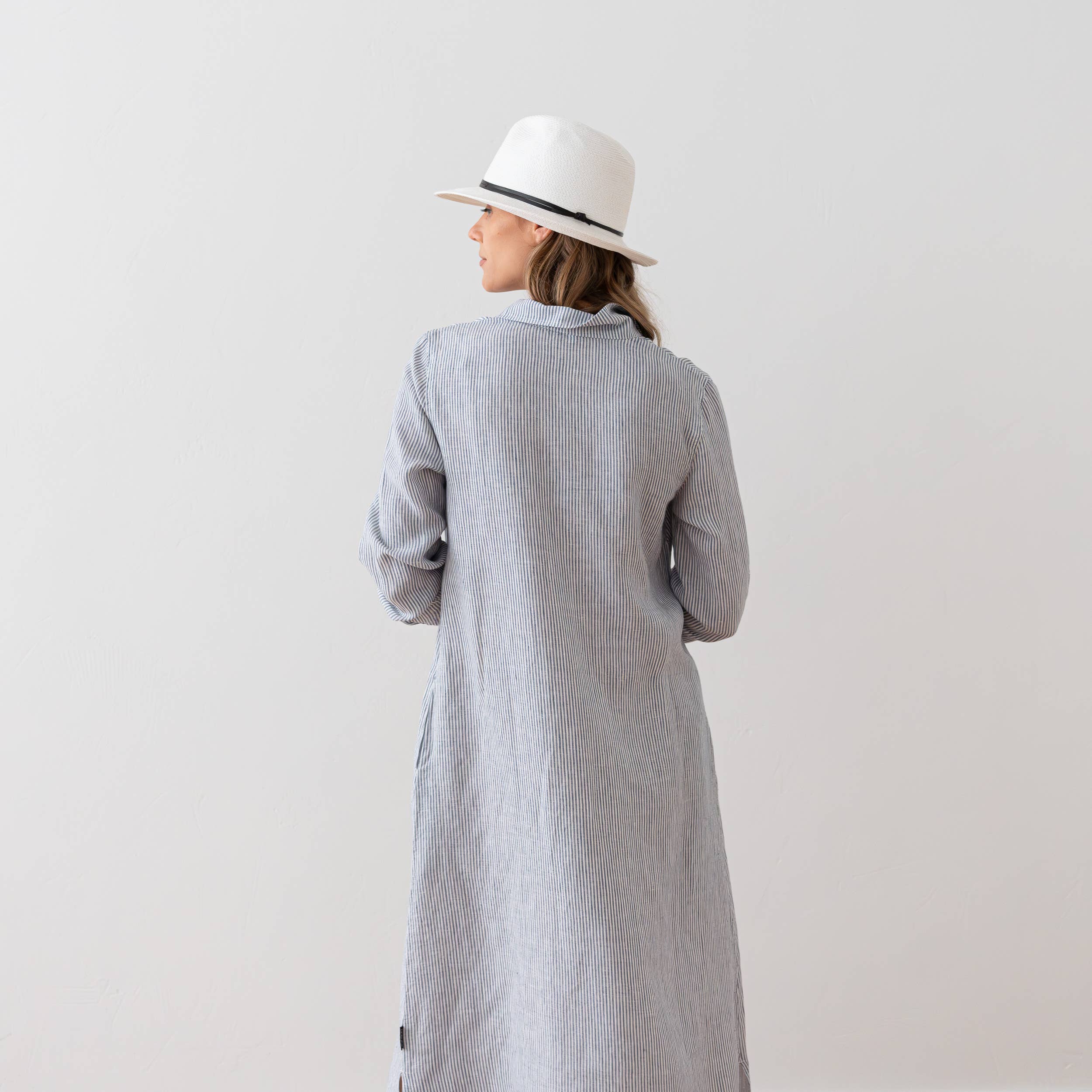 Navy Striped Linen Maxi Dress