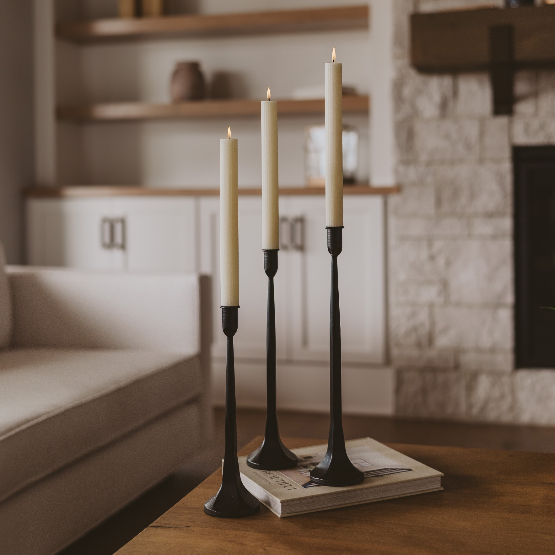 Ivory Fluted Taper Candles: Set of 3
