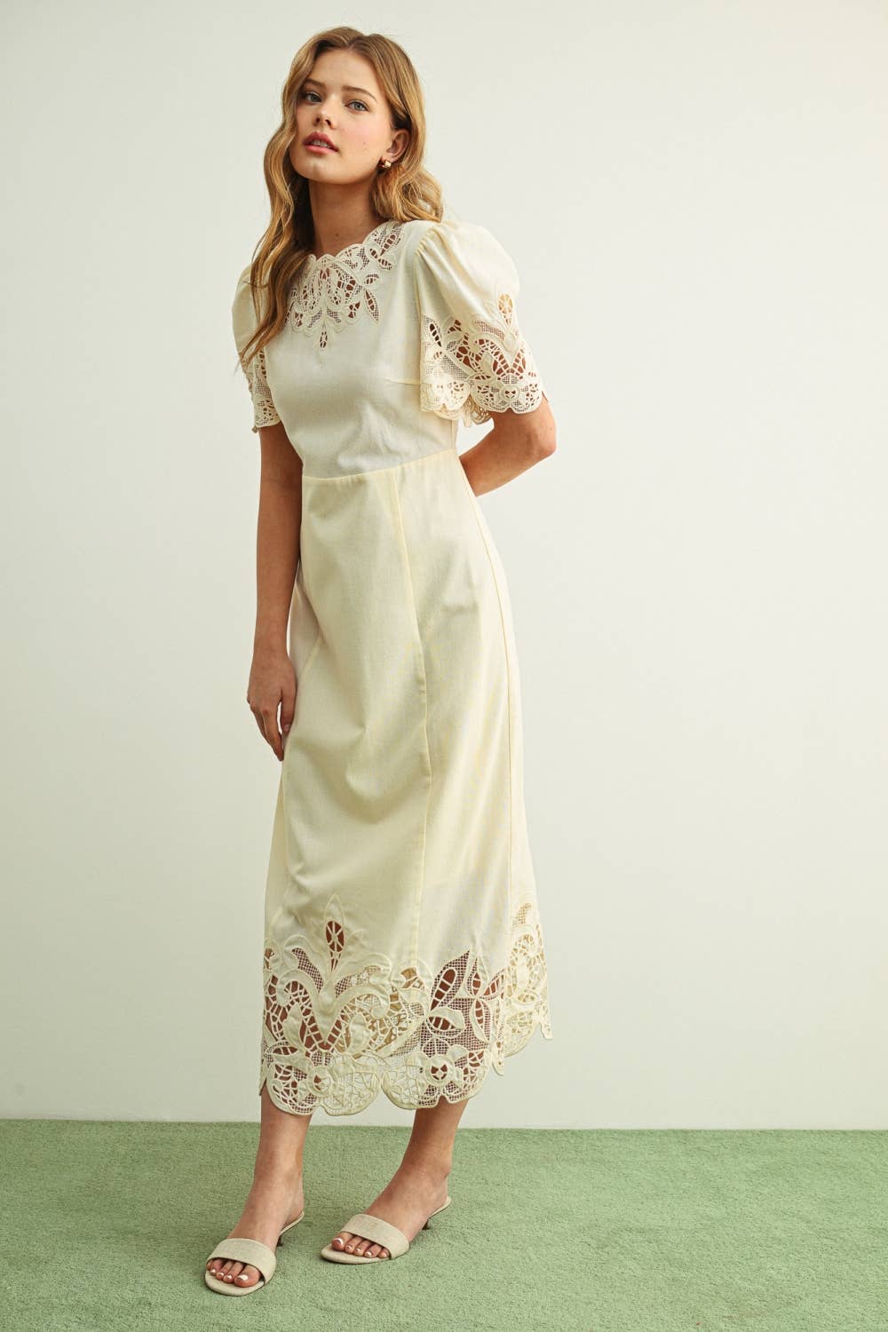 Adeline Cutwork Linen Maxi Dress: Ecru