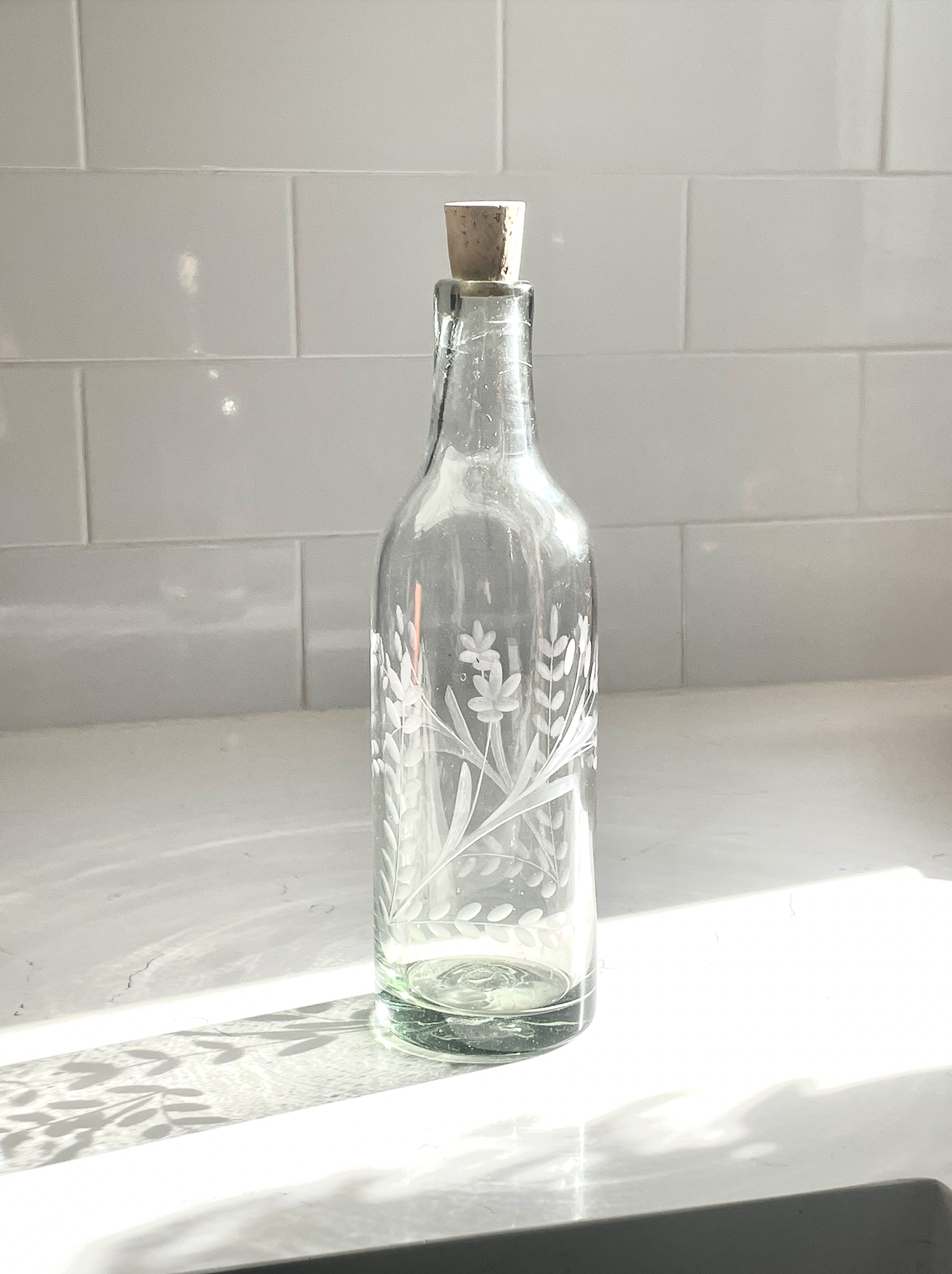 Hand-Etched Blown Bottle