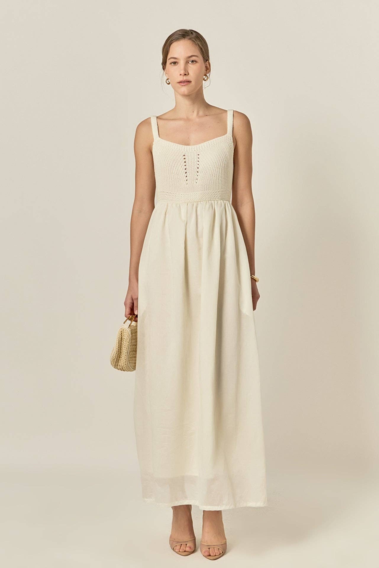 Mixed Media Sleeveless Midi Dress