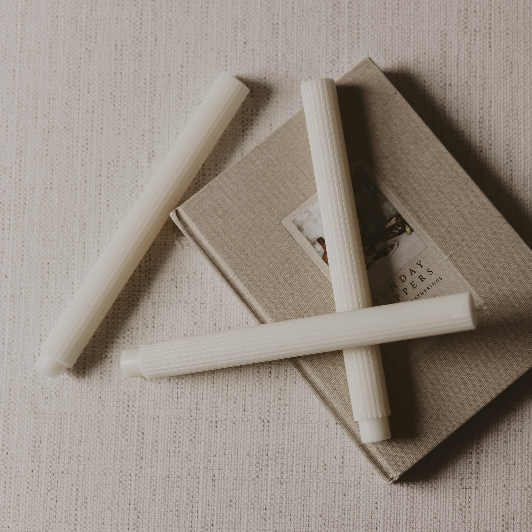 Ivory Fluted Taper Candles: Set of 3