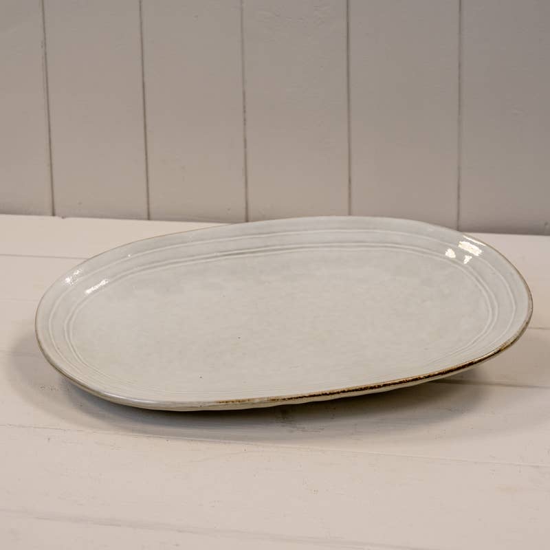 Reactive Grey Ceramic Oval Platter