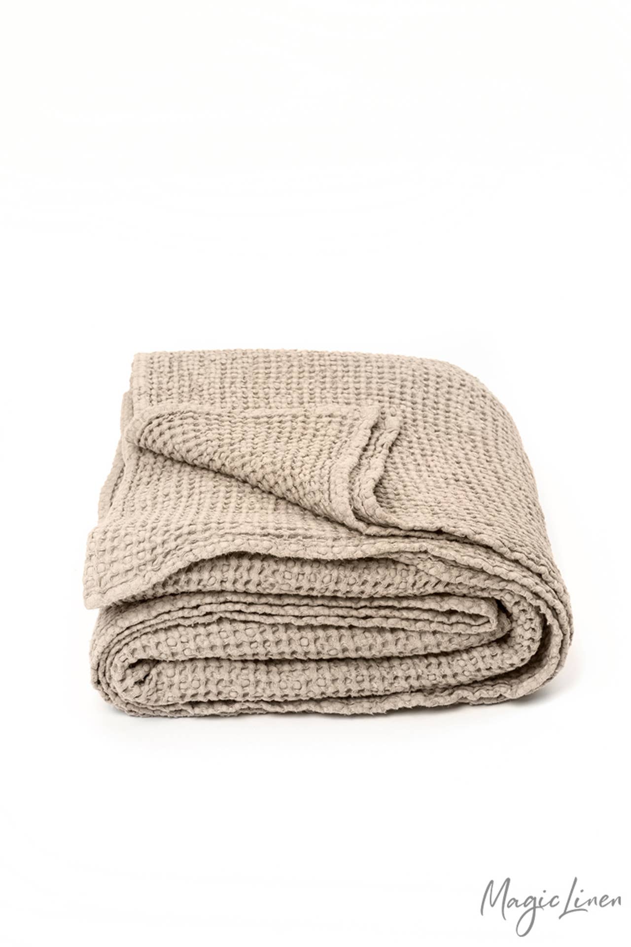 Beige Cotton Linen Waffle Blanket: King