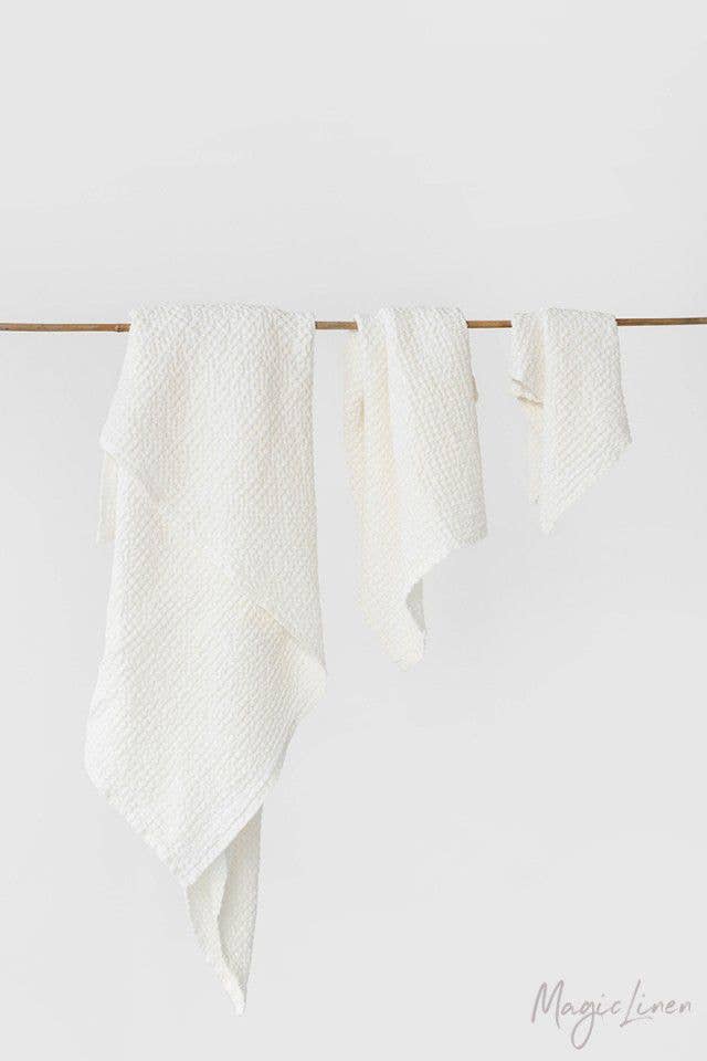 Waffle Linen Bath Towel Set of 3 - White