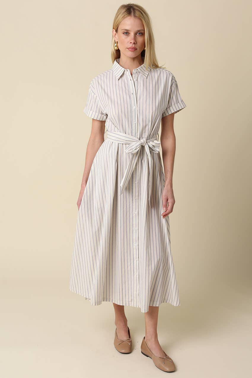 Alia Striped Belted Shirt Dress