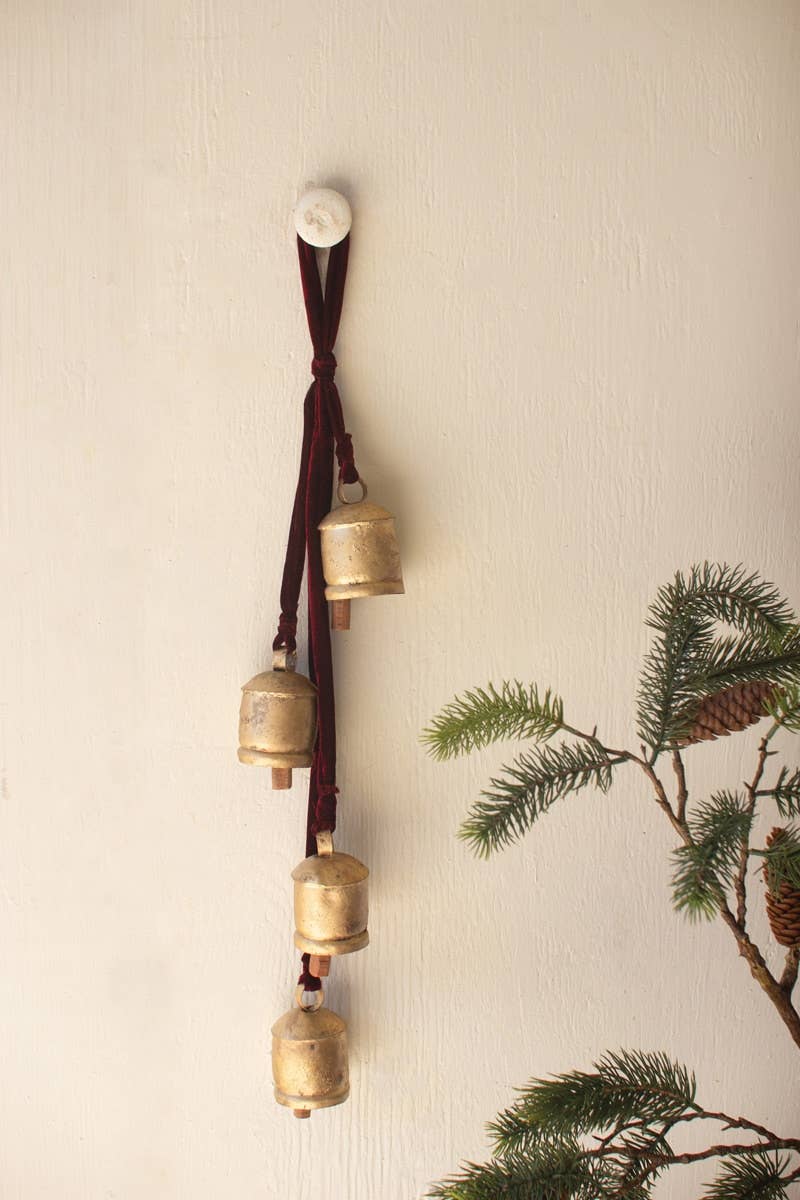 Jingle Bell Cluster with Maroon Velvet Ribbon