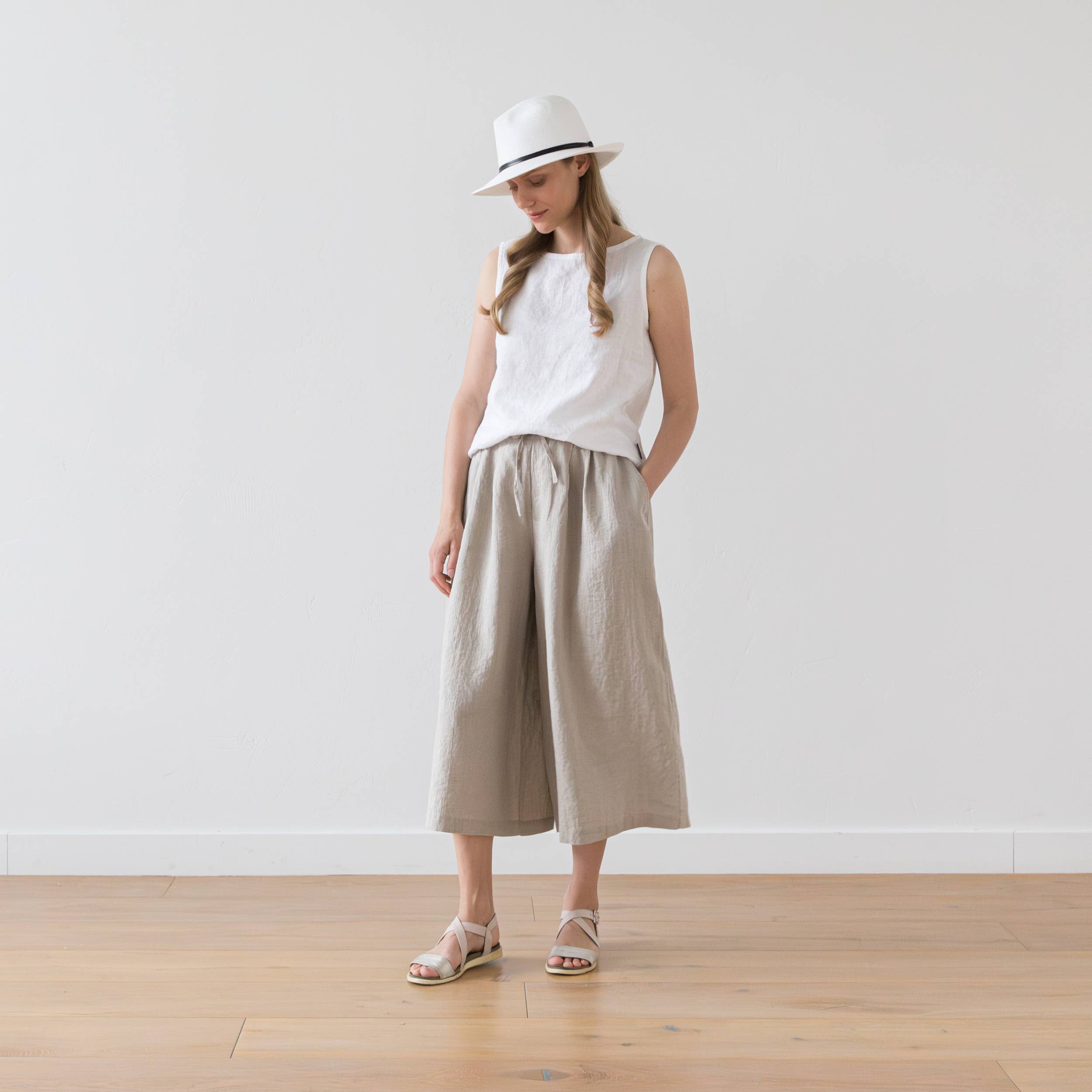 Natural Wide Leg Linen Culottes