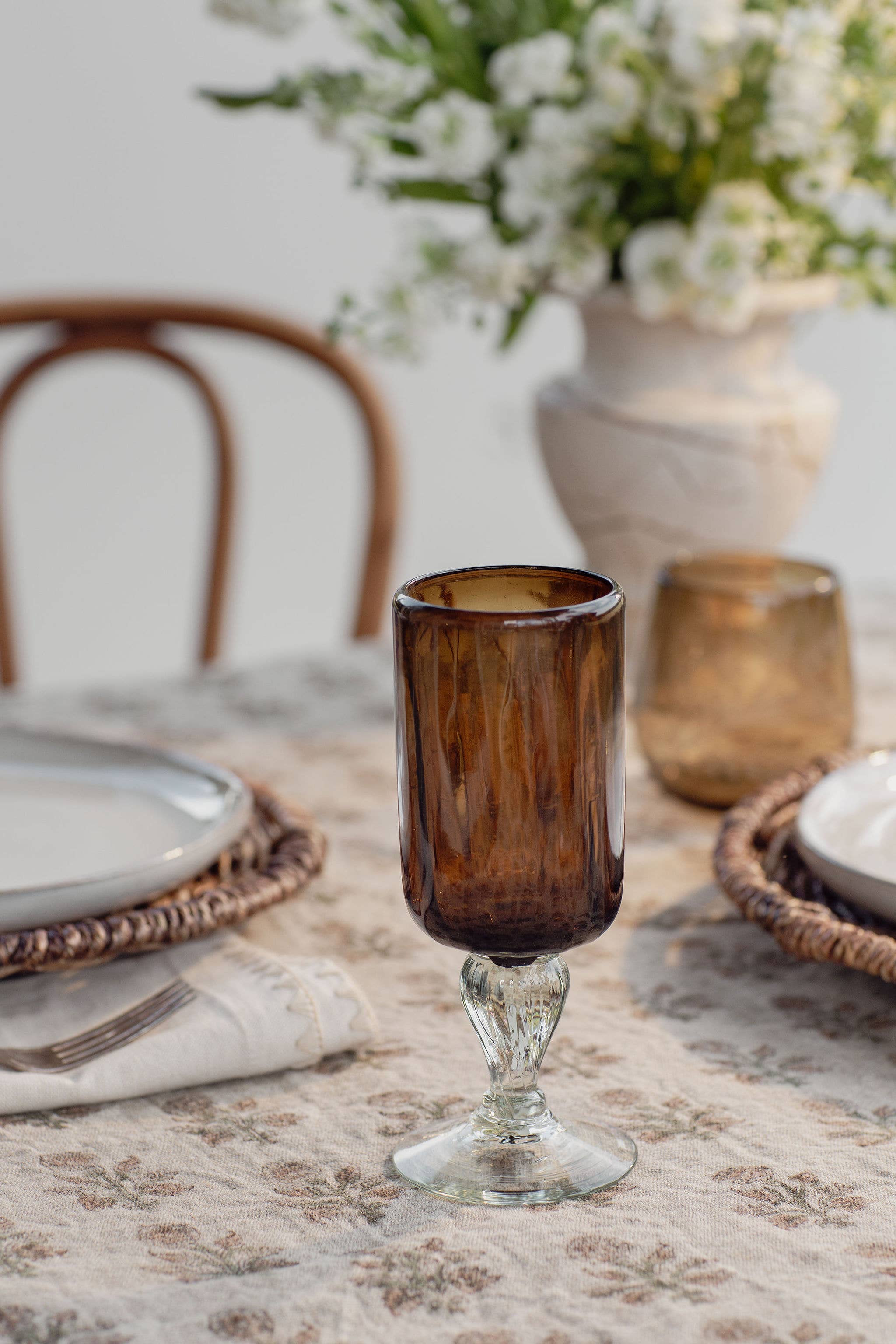 Handblown Fluted Glass: Amber