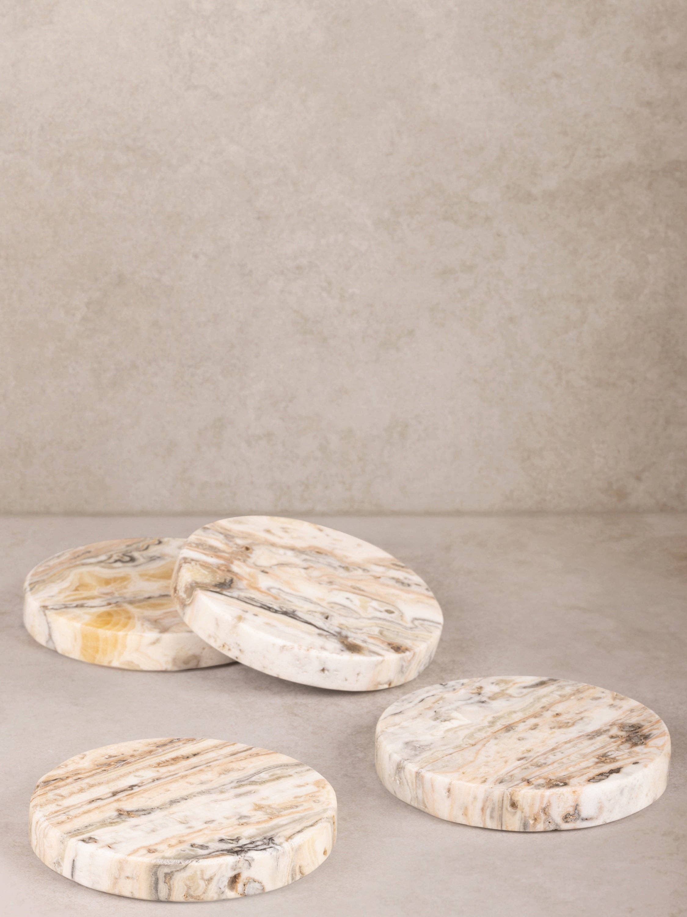 Tasmania Semi-Precious Travertine Onyx Coasters · Set of 4