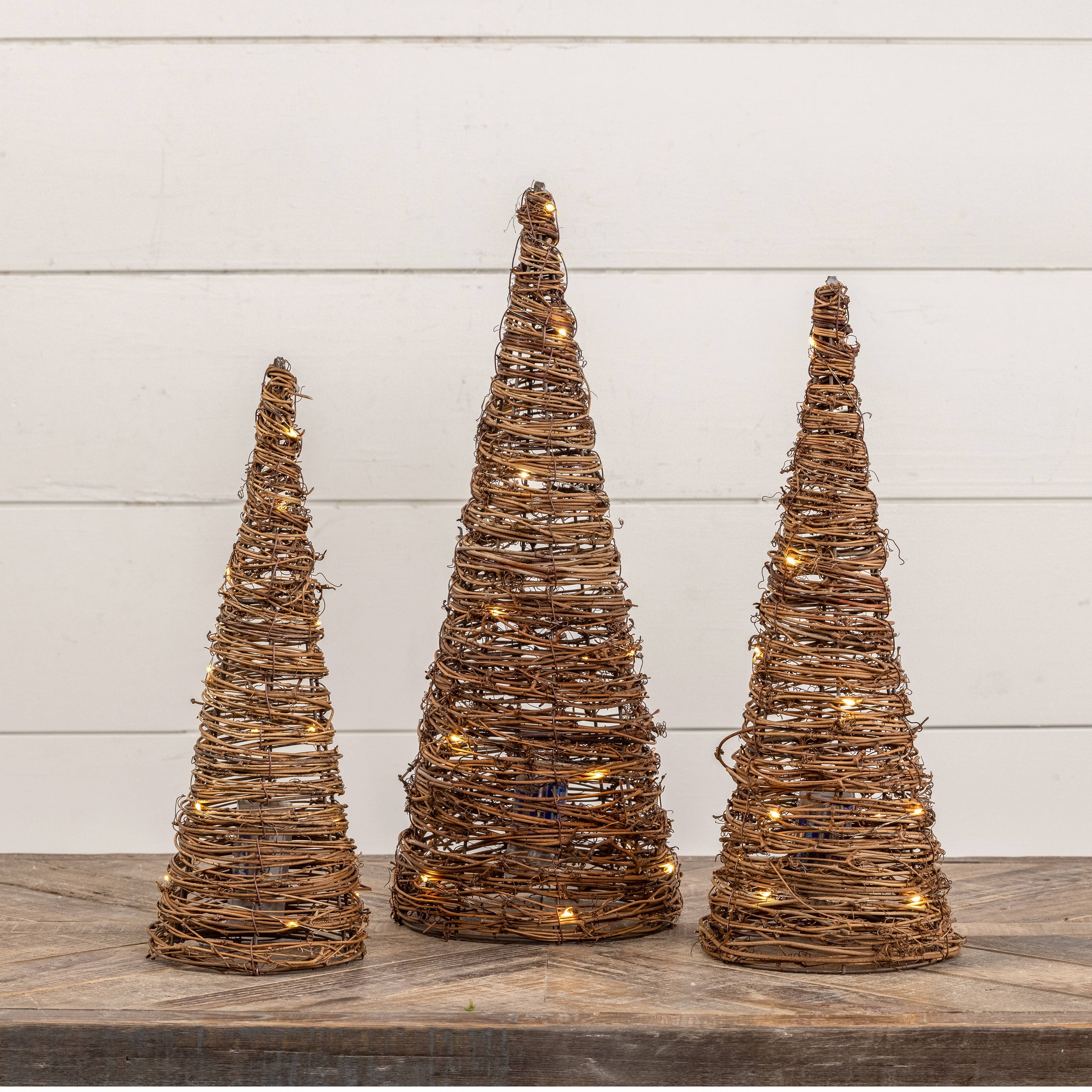 Lighted Grapevine Cone Trees – Set of Three