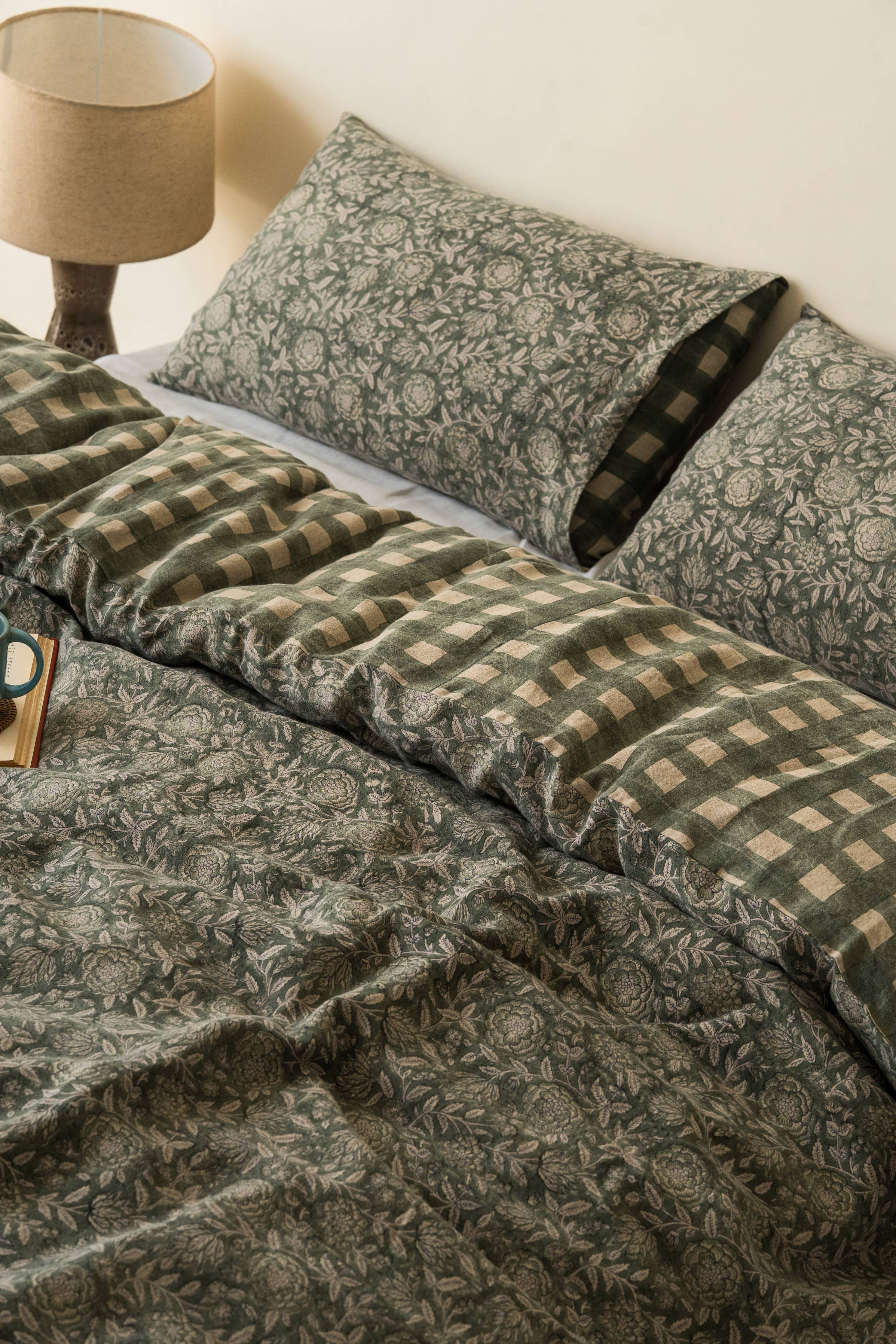 Sorrel Block Printed Linen Duvet Cover Set
