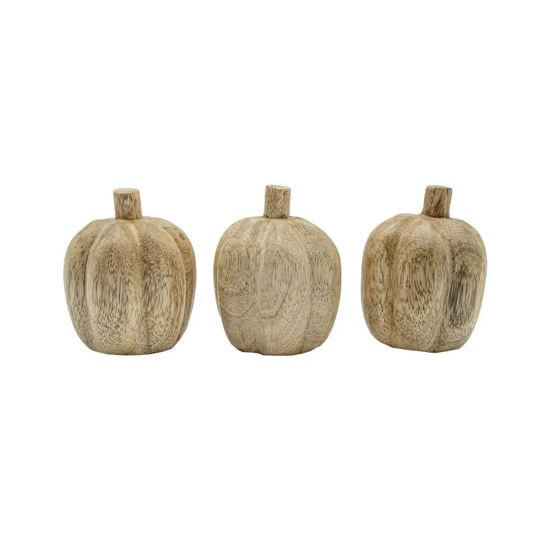 Decorative Wood Pumpkin Baubles With Cotton Bag, Set Of 3