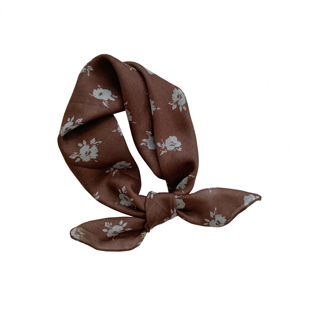 Retro Floral Bandana: Brown & Blue