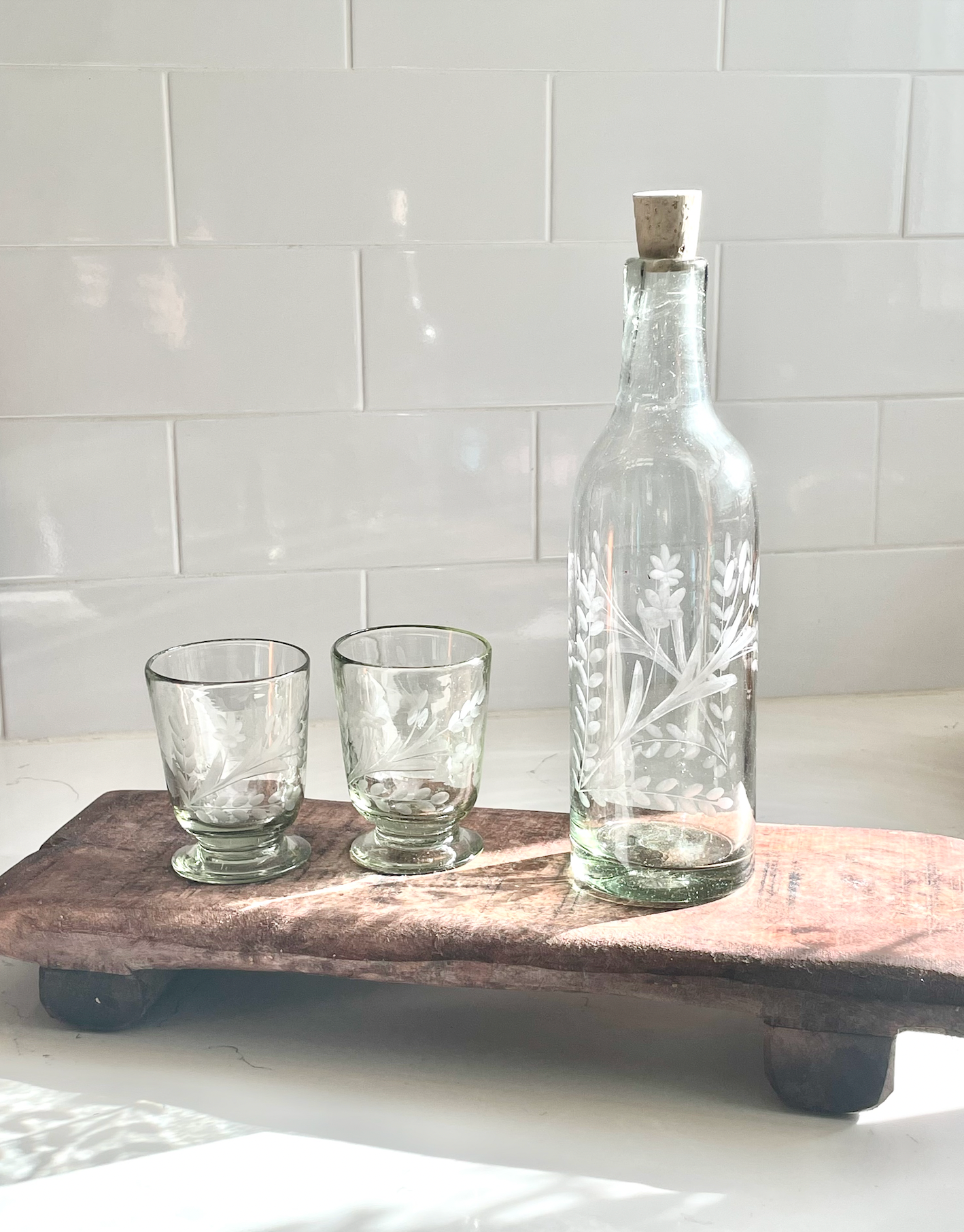 Hand-Etched Blown Bottle