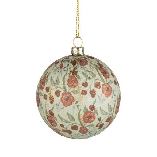 A25000:Printed wrap plastic ball orn,burg/grn floral 3 in