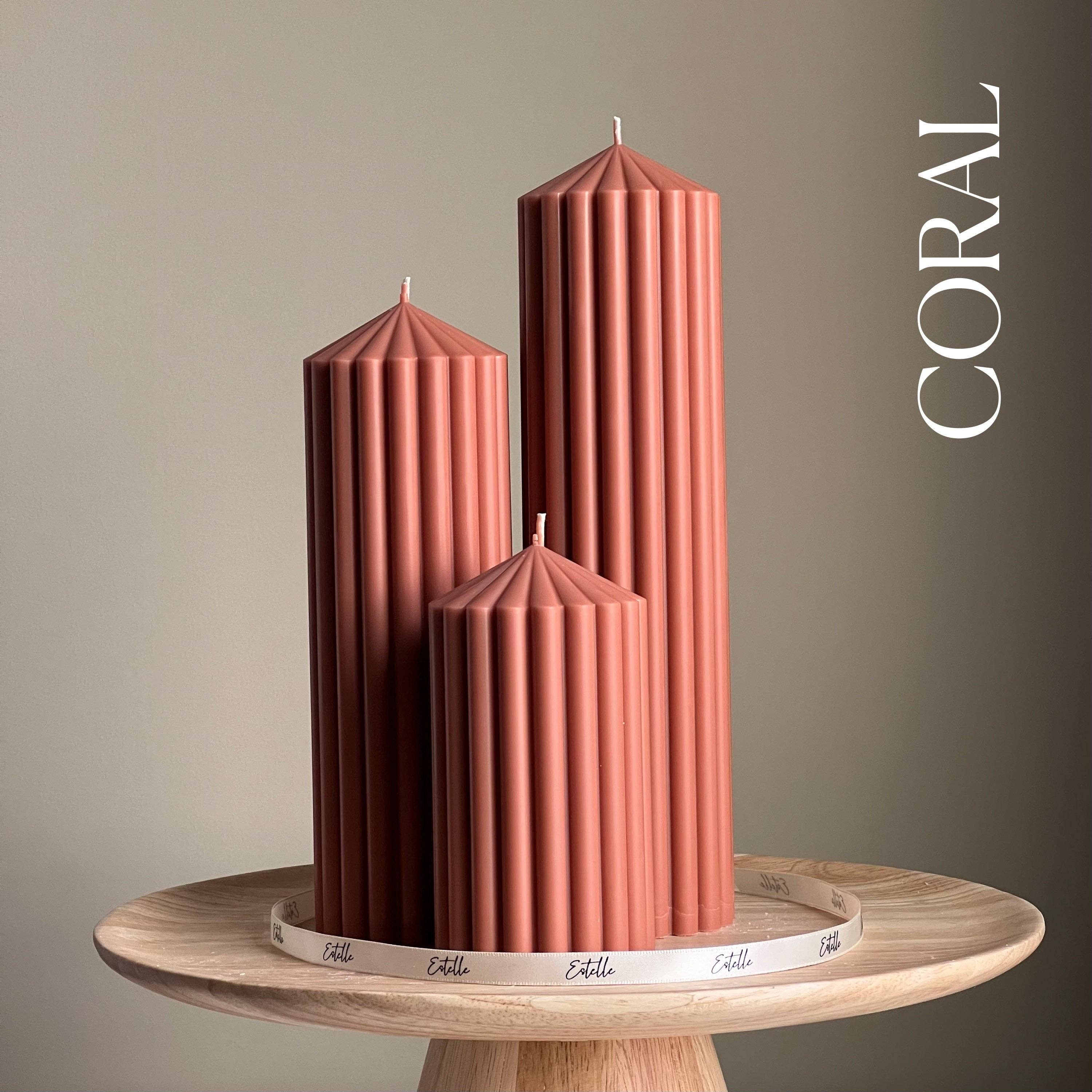 Ribbed Peak Pillar Candle: Cream / Medium