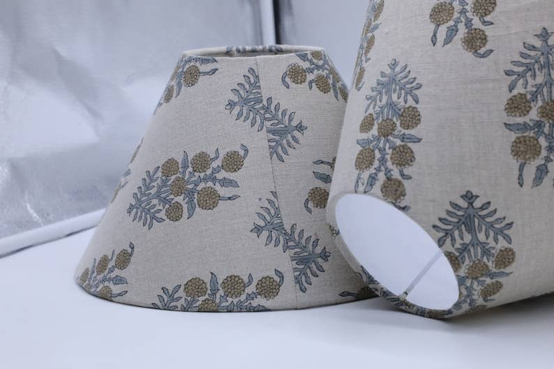 Block Print Lampshade: Blue & Beige