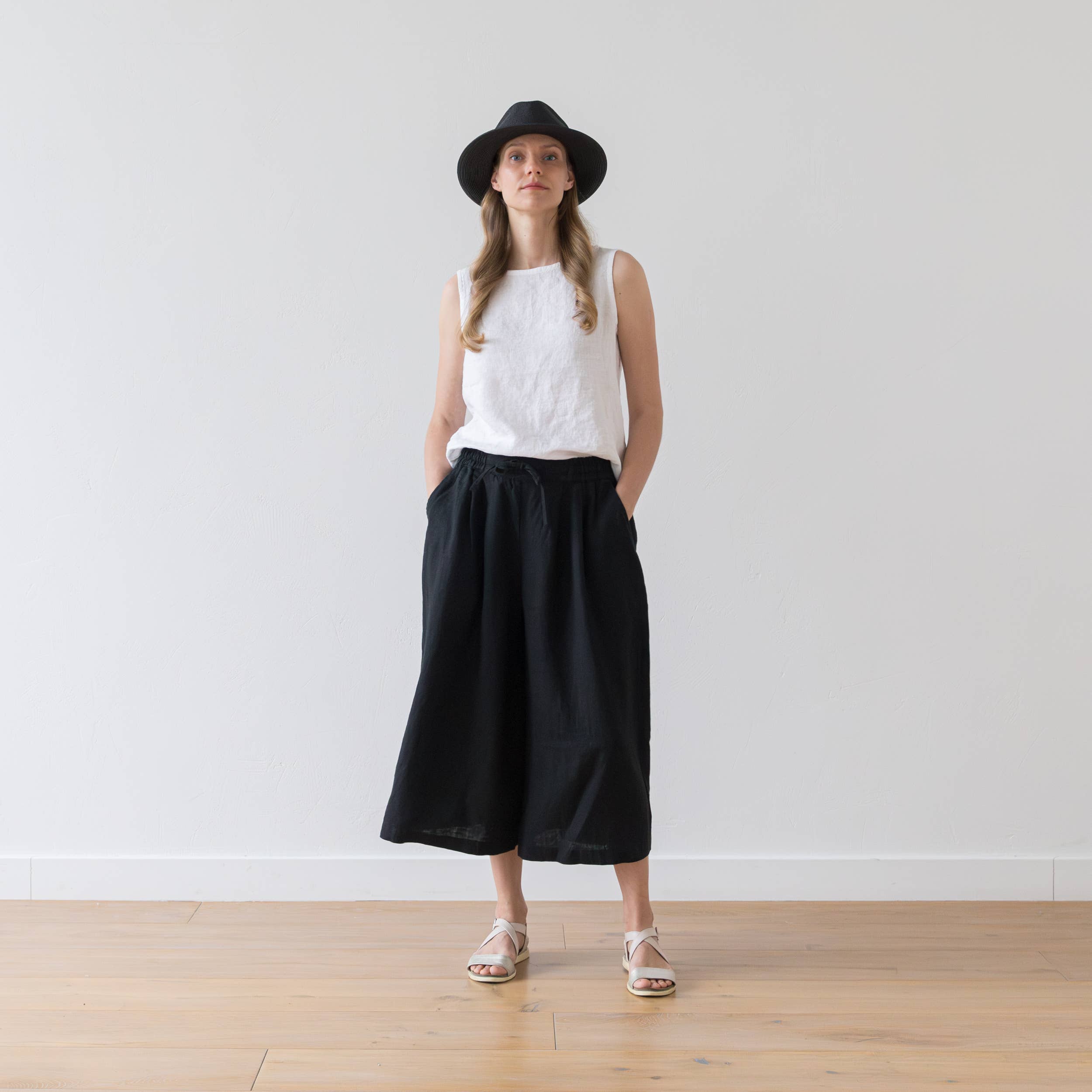 Black Wide Leg Linen Culottes