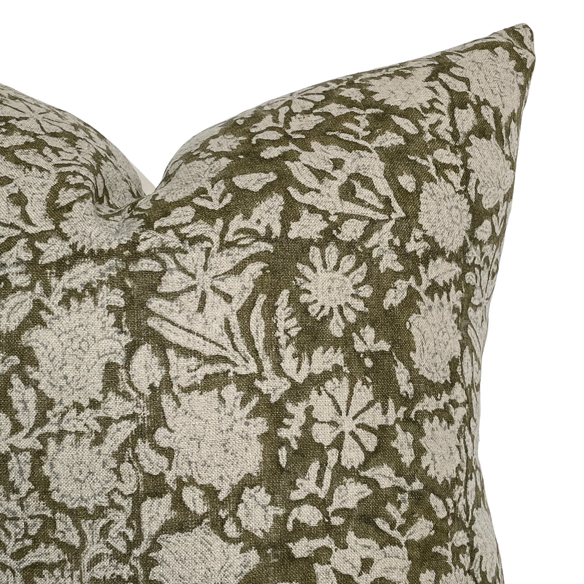 Sienna Dark Olive Floral Handblock Pillow
