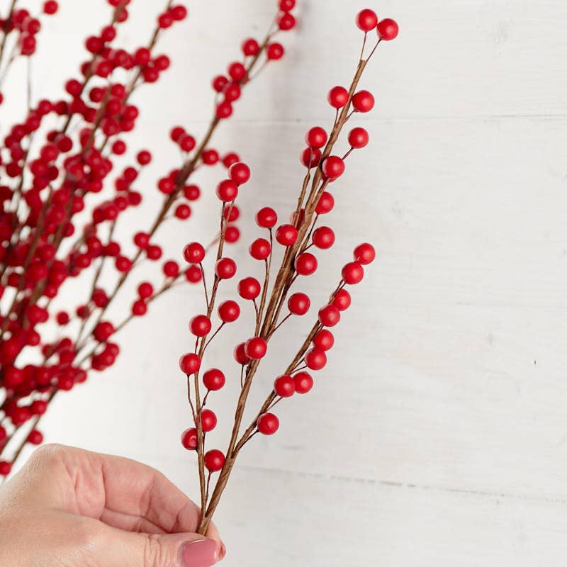 Red Artificial Berry Stem: 22"