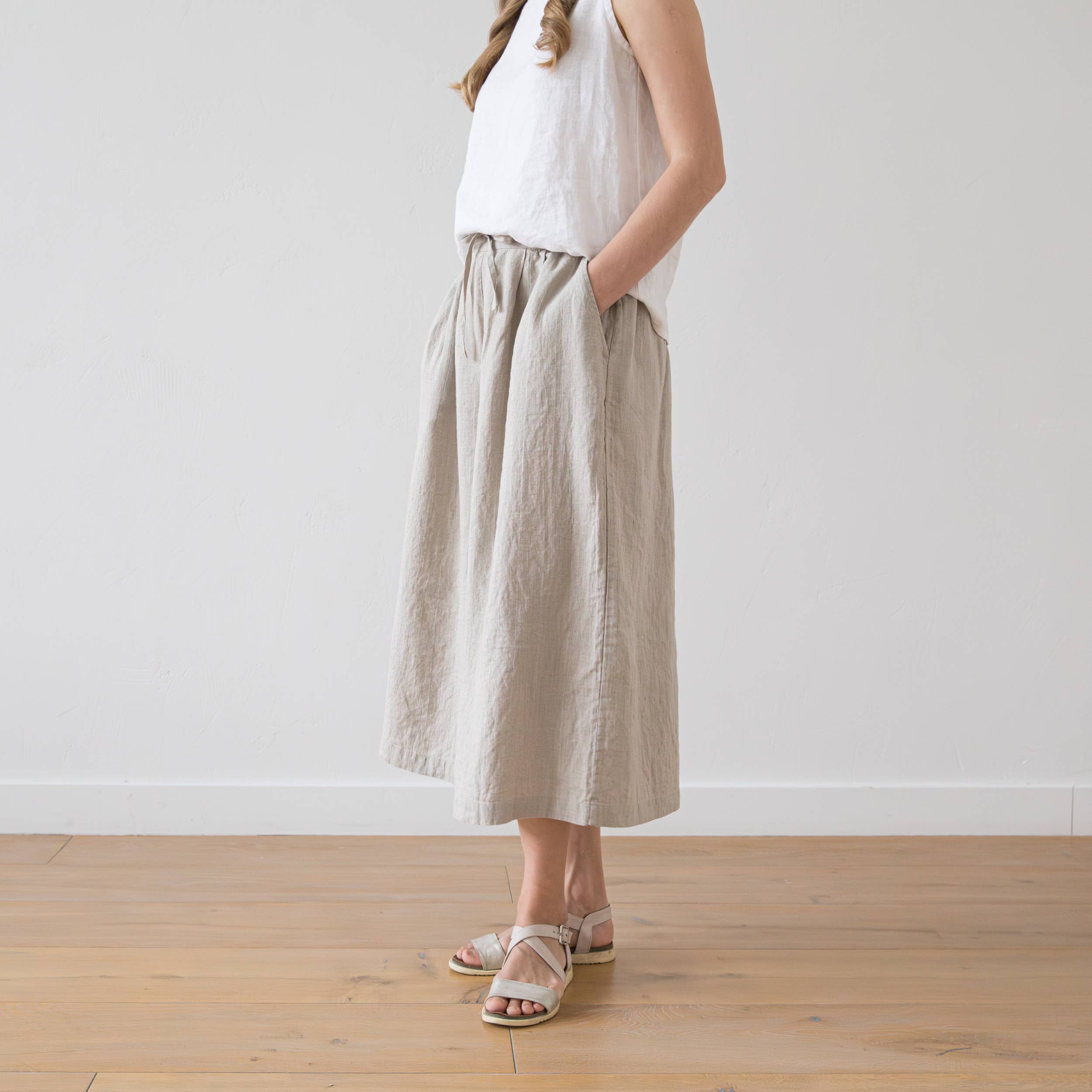 Natural Wide Leg Linen Culottes