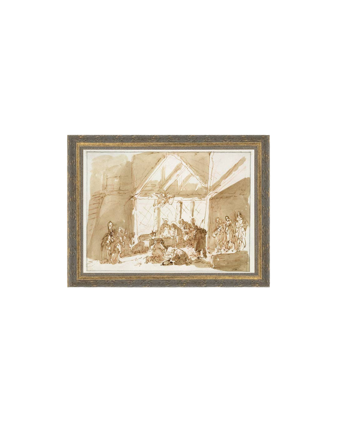 Nativity of Christ Framed Antique Art: 16x12