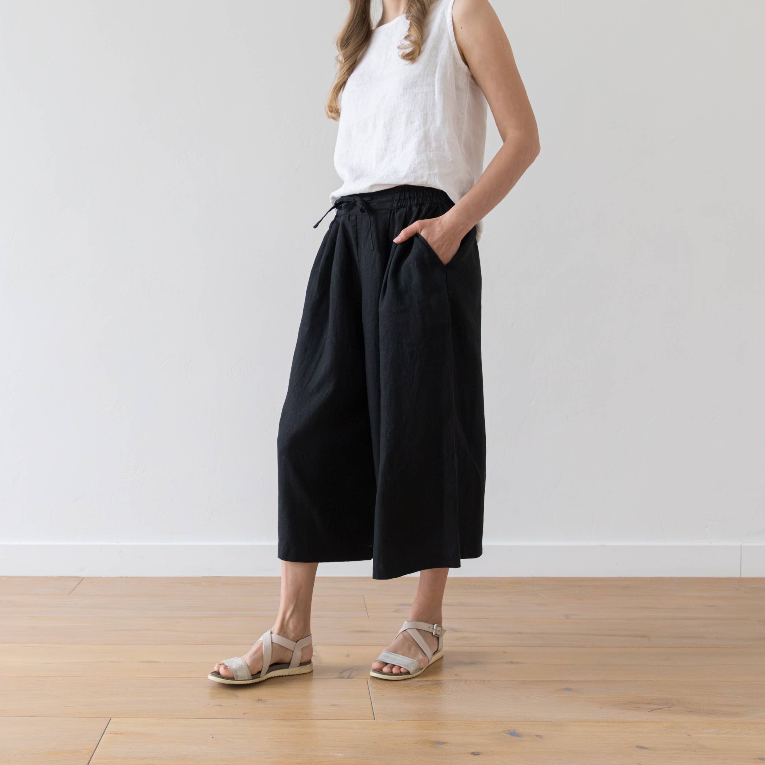 Black Wide Leg Linen Culottes