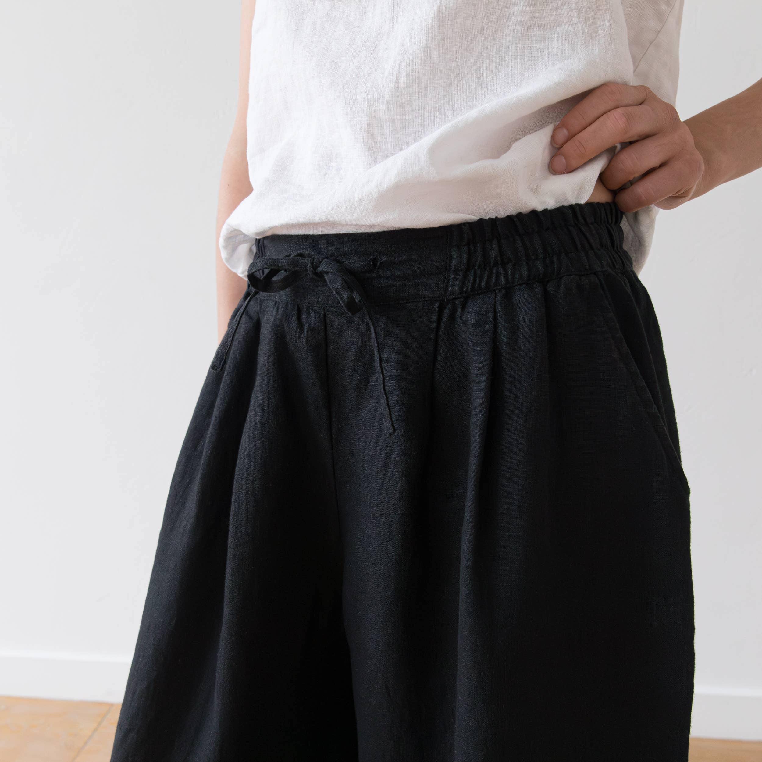 Black Wide Leg Linen Culottes
