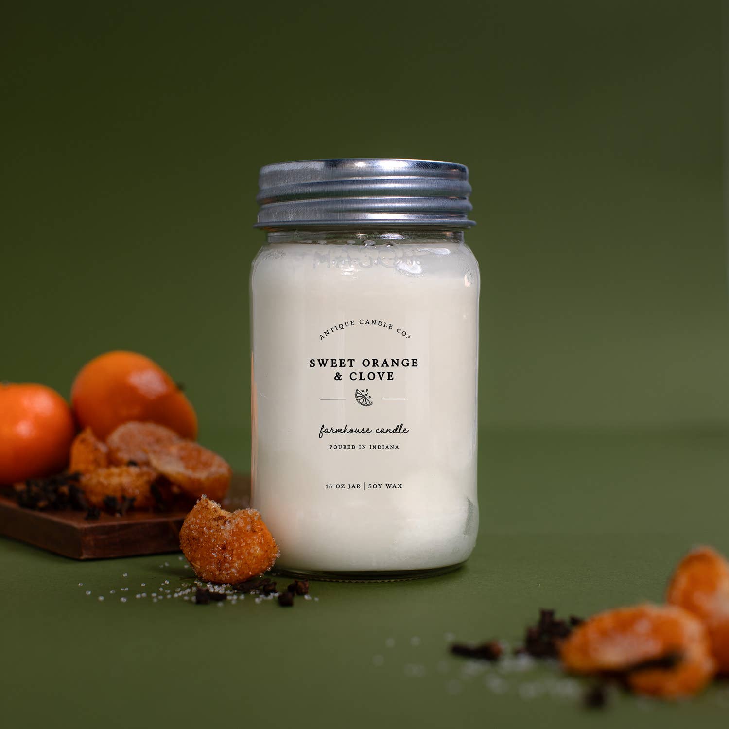 Sweet Orange & Clove - Soy Wax Mason Jar Candle: 16 oz