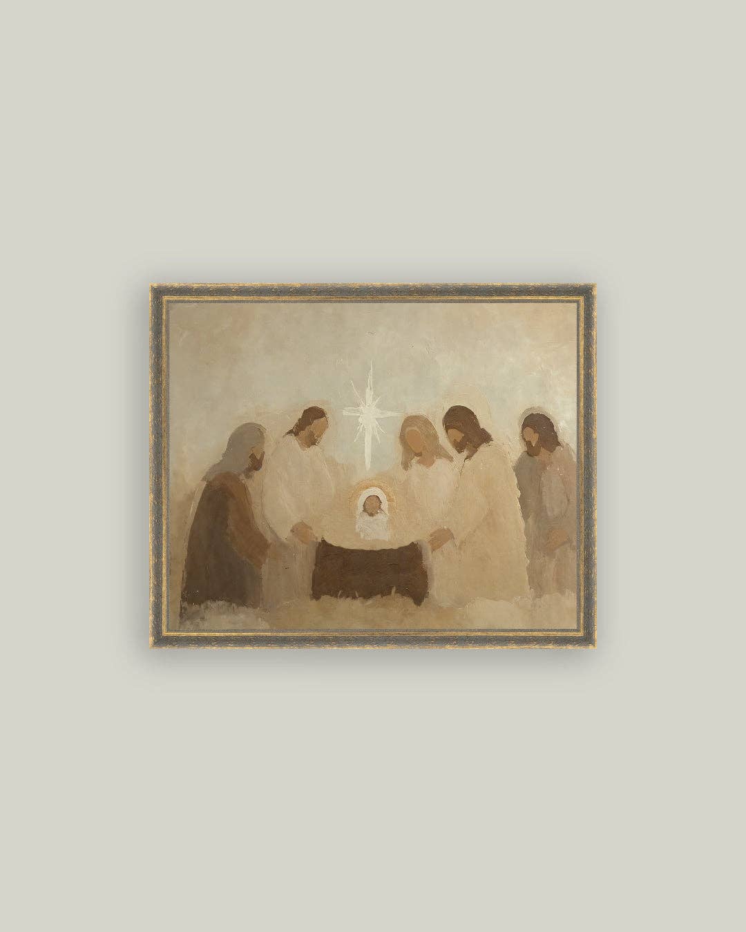 Neutral Nativity Framed Antique Art: 16x12