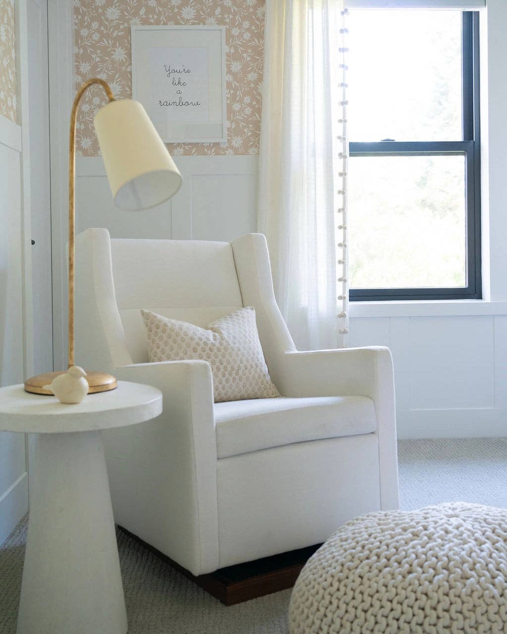 Paige Ivory Tan Floral Handblock Pillow: 22x22