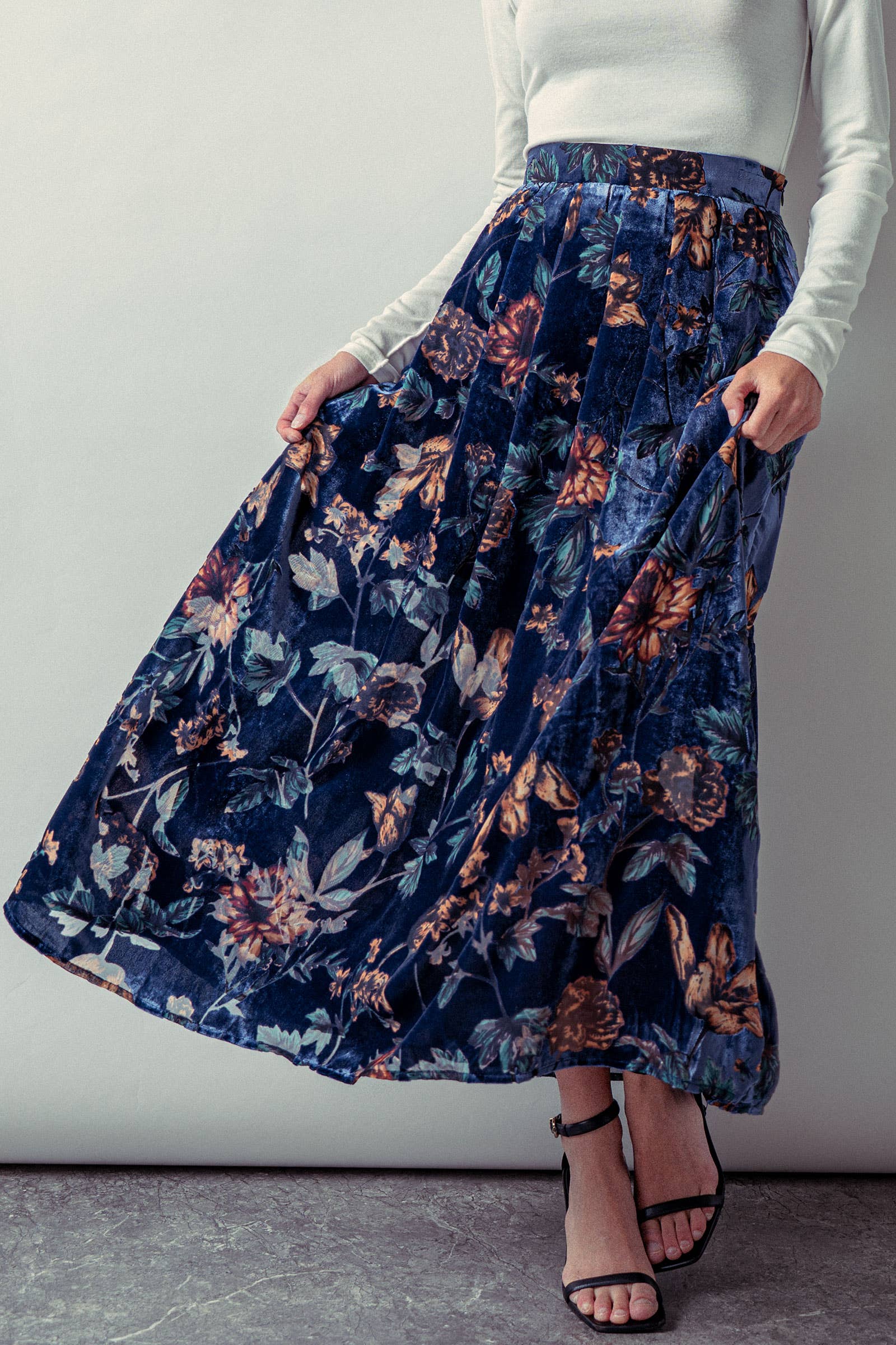Velvet Floral Maxi Skirt
