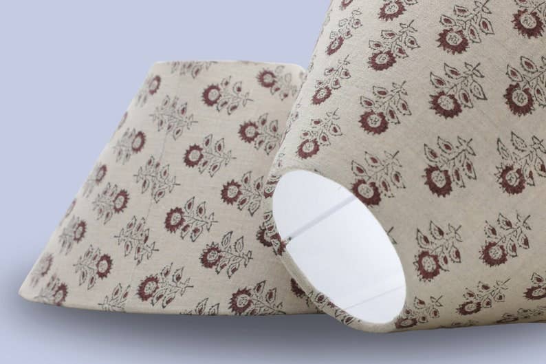 Block Print Lampshade: Beige & Wine
