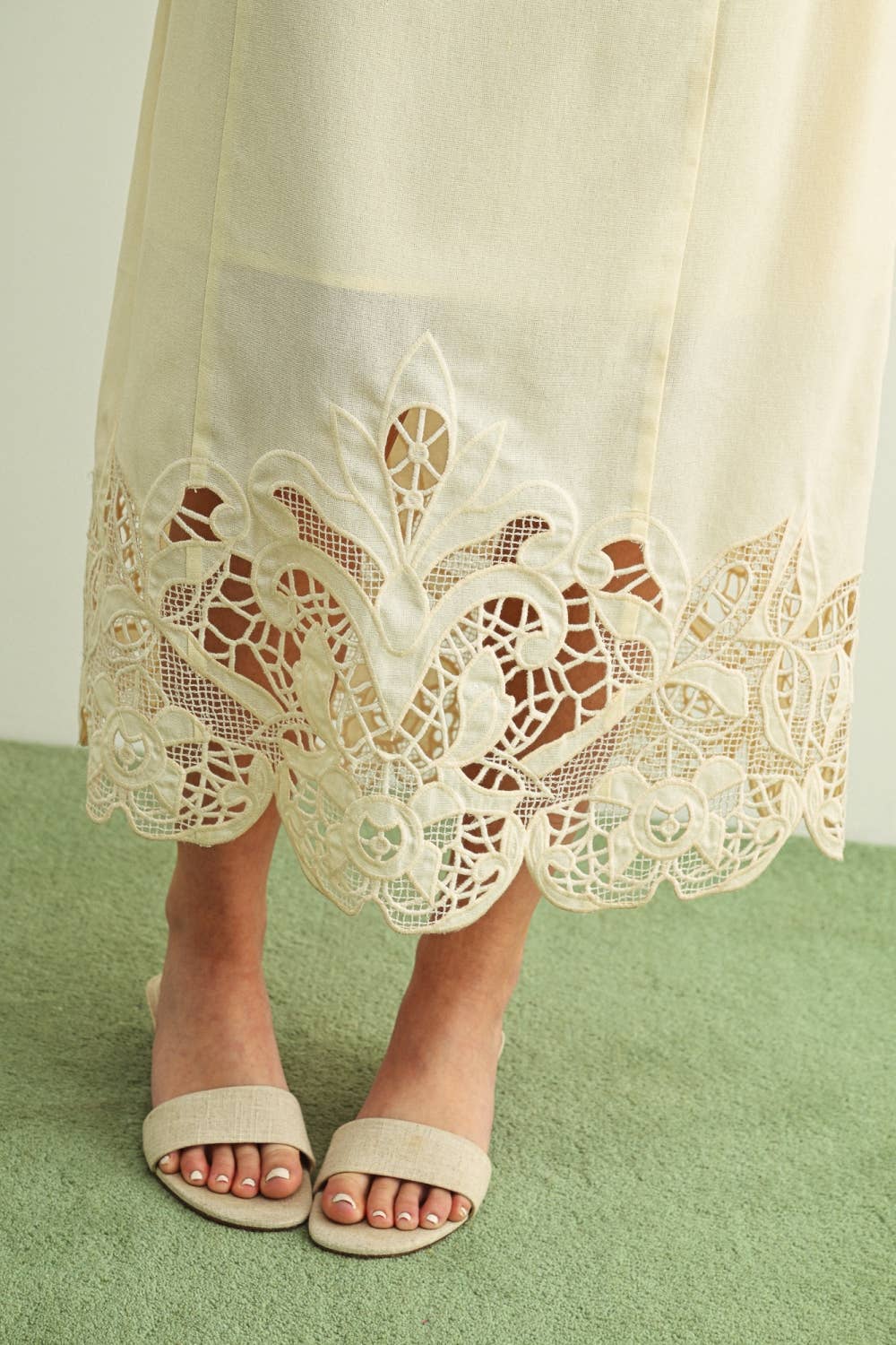 Adeline Cutwork Linen Maxi Dress: Ecru
