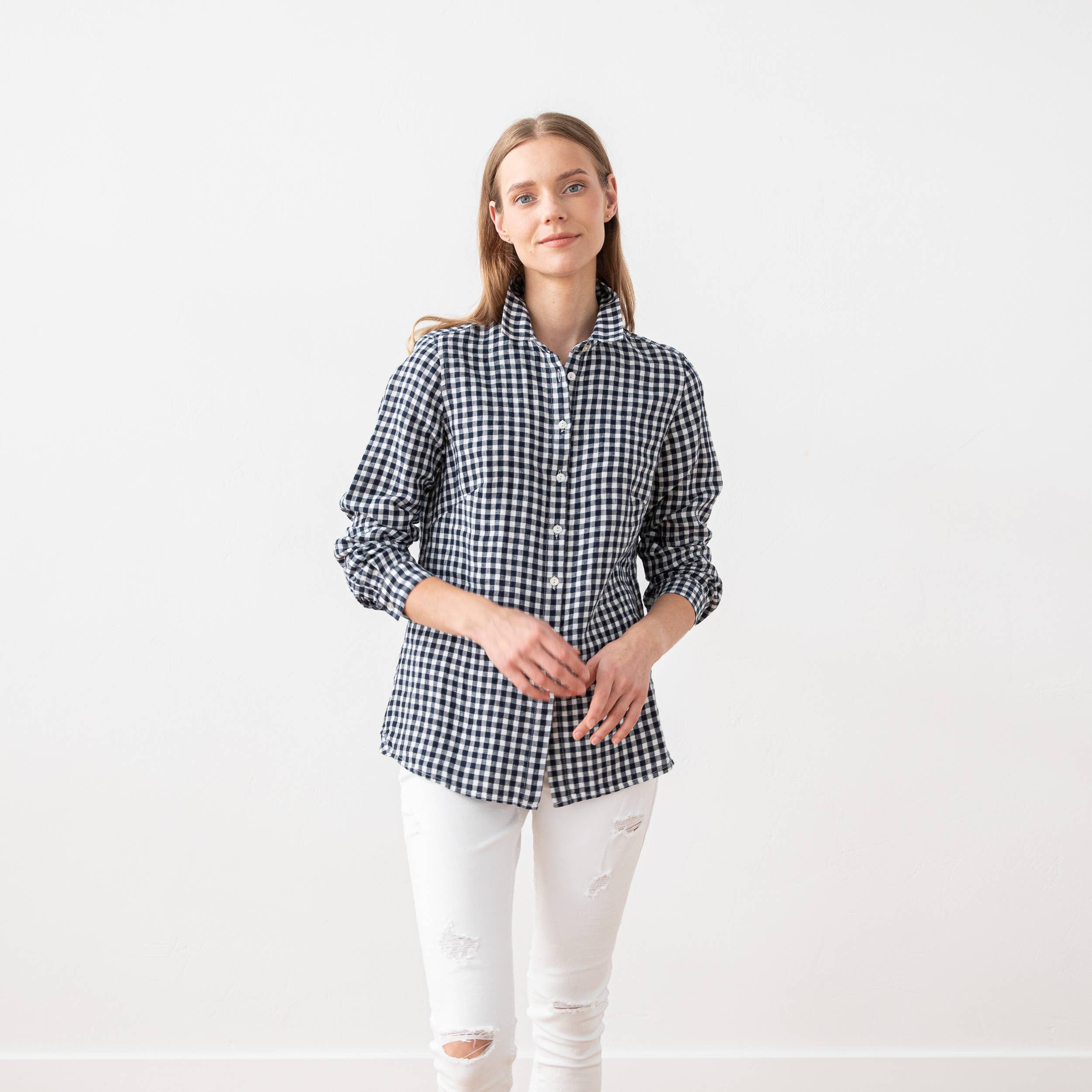Navy Check Linen Shirt