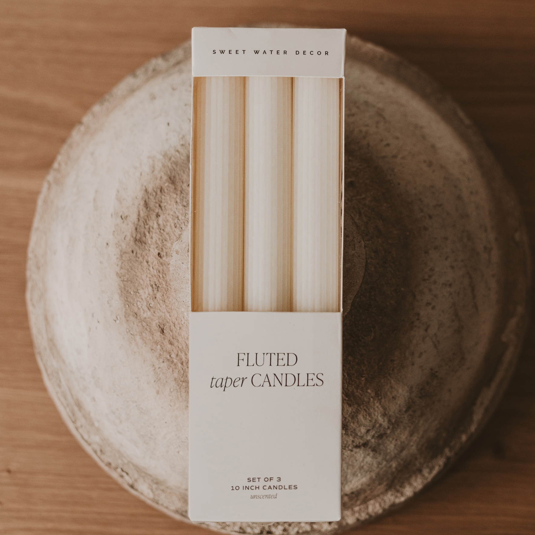 Ivory Fluted Taper Candles: Set of 3